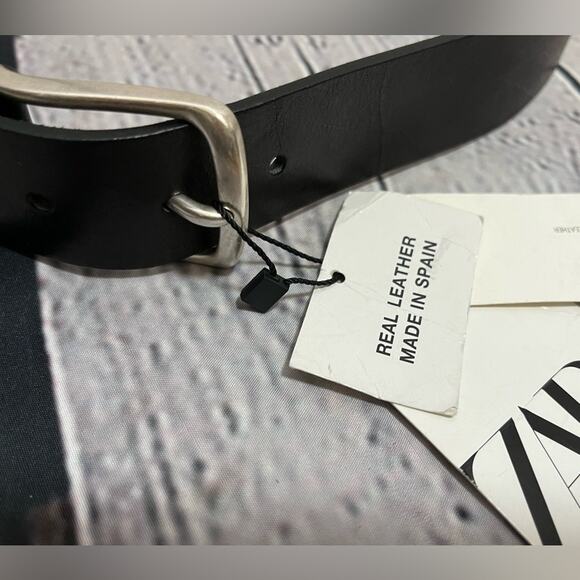 NWT -Zara men’s - real leather belt in black-Sz 34 - Picture 5 of 5